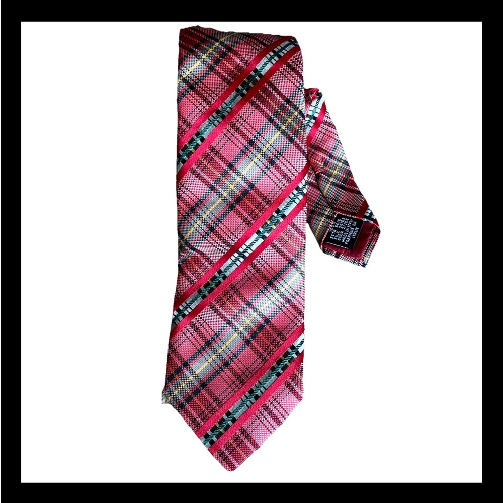 Iceberg Italy 100% Silk Tie Mens Red Plaid‎ Classic Corpcore Preppy Office 60x3”